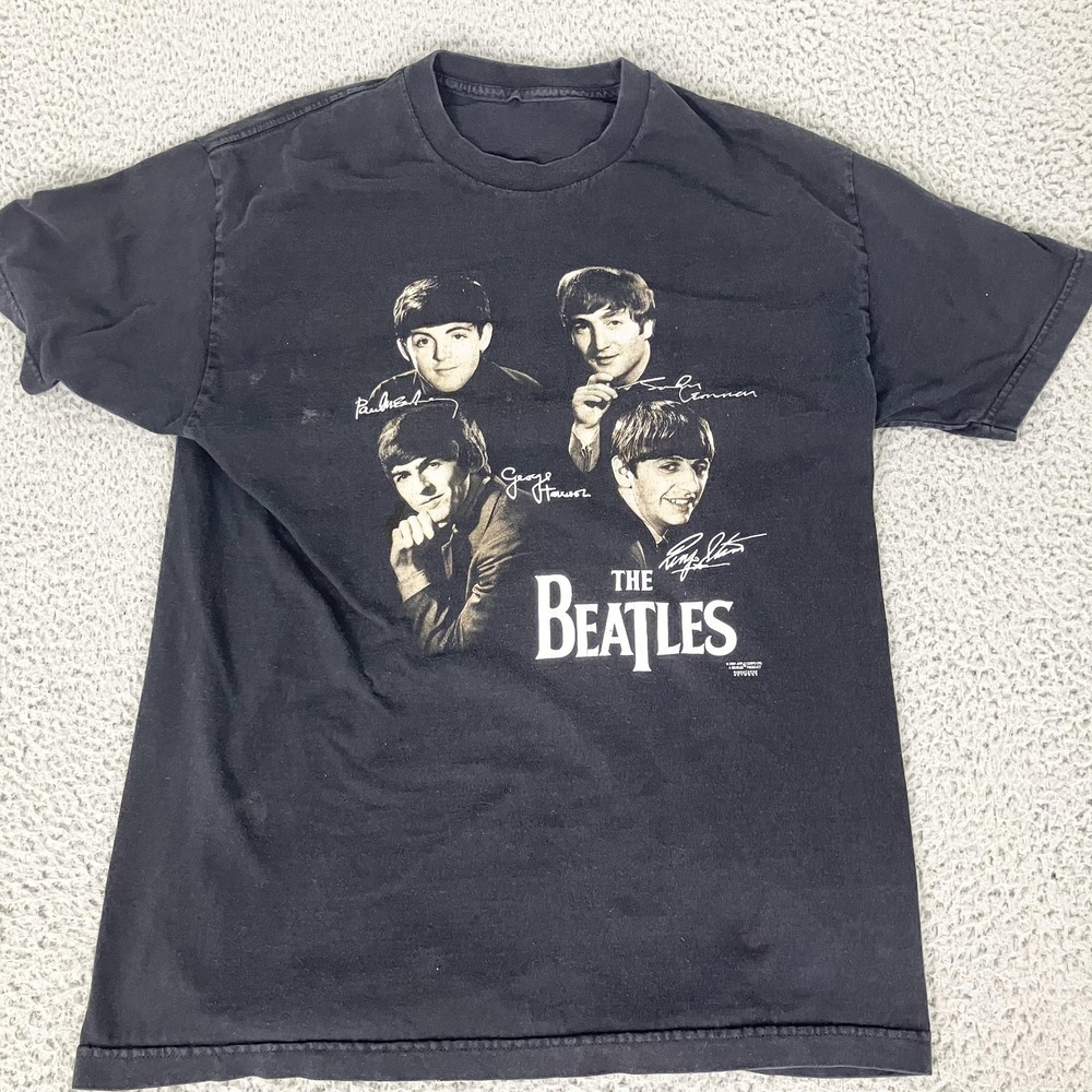 Vintage The Beatles Shirt Mens Medium Black 2001 Portrait Graphic Band Y2k